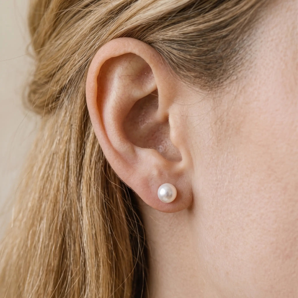 18K Gold Japanese Akoya Pearl Earrings, 5-7.5mm AAA+ Luster White Studs
