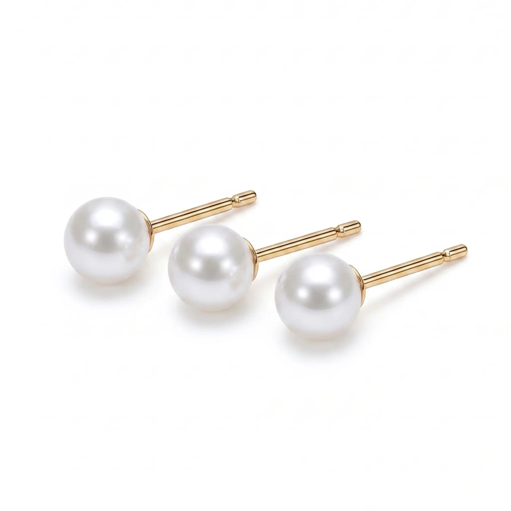 18K Solid Gold Japanese Akoya Pearl Stud Earrings （Hypoallergenic, 24/7 Wearable）