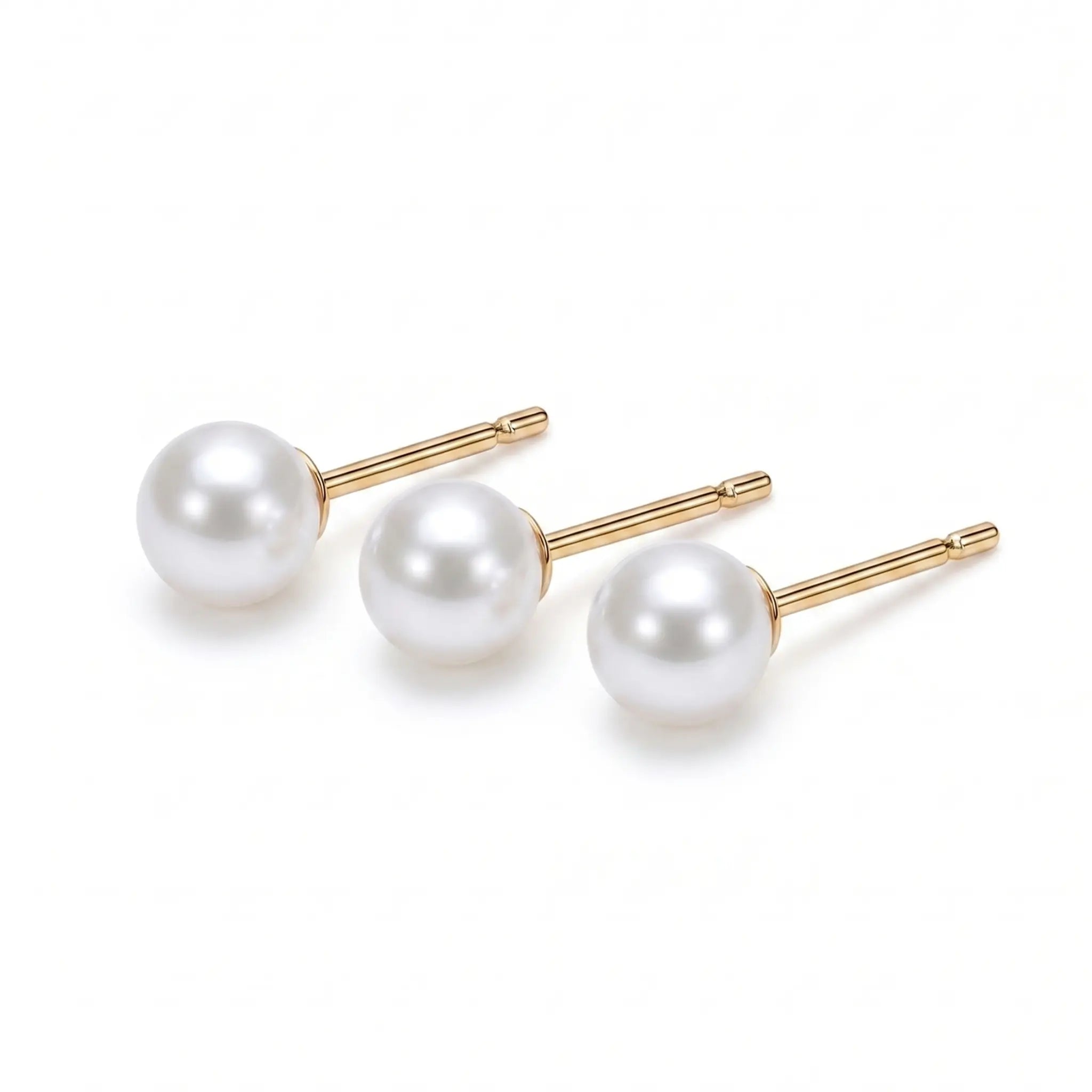 18K Solid Gold Japanese Akoya Pearl Stud Earrings （Hypoallergenic, 24/7 Wearable）