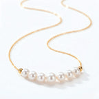18K Gold Japanese Akoya Pearl Necklace, Lucky 7 Smile Design 5-5.5mm Pearls