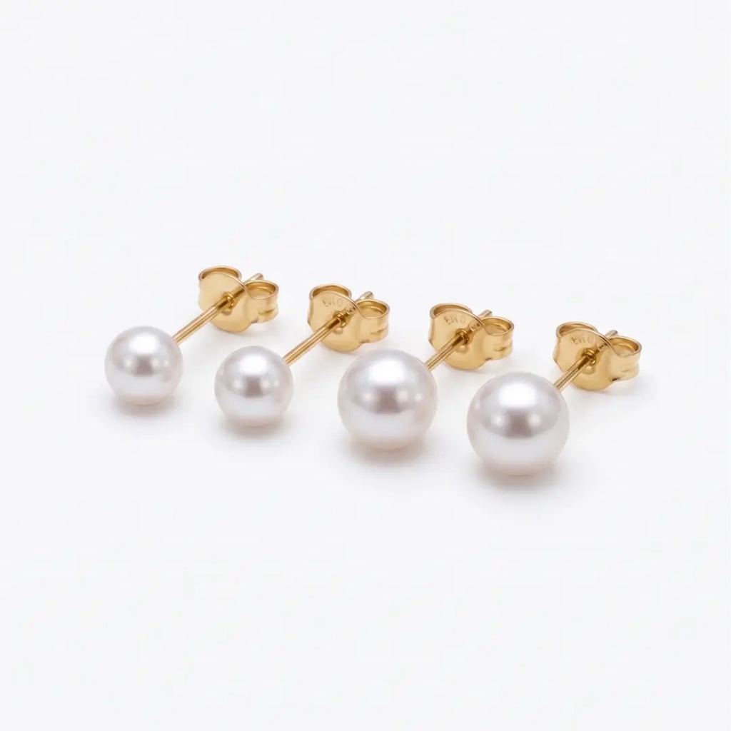 Solid 18K Gold Tiny Japanese Akoya Pearl Stud Earrings
