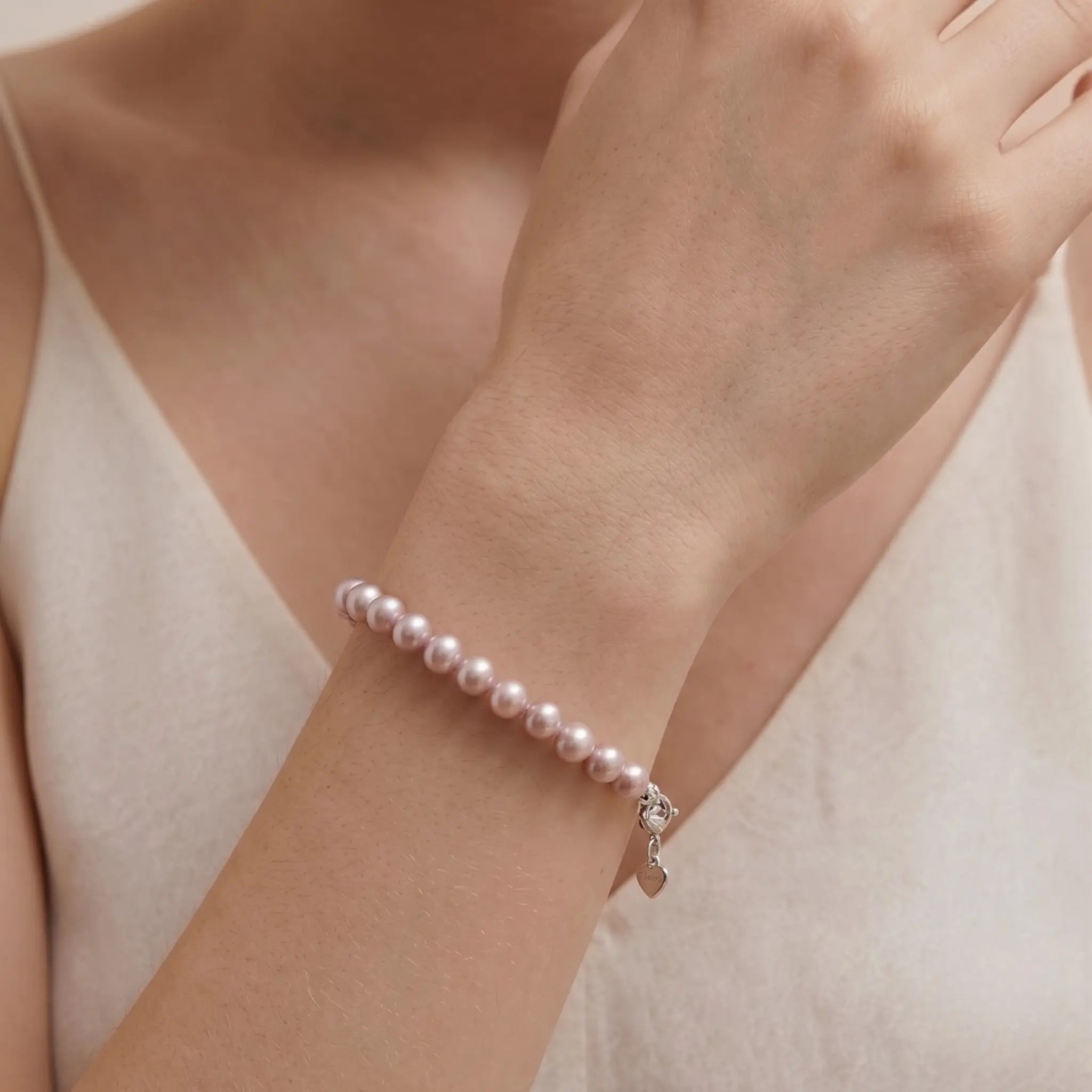 Real 7-7.5mm Purple Lavender Cultured Pearl Strand Bracelet