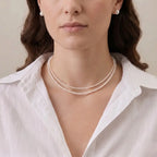 18K Gold Double-Strand Freshwater Pearl Necklace, AAA White Cultured Pearls