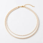 18K Gold Double-Strand Freshwater Pearl Necklace, AAA White Cultured Pearls