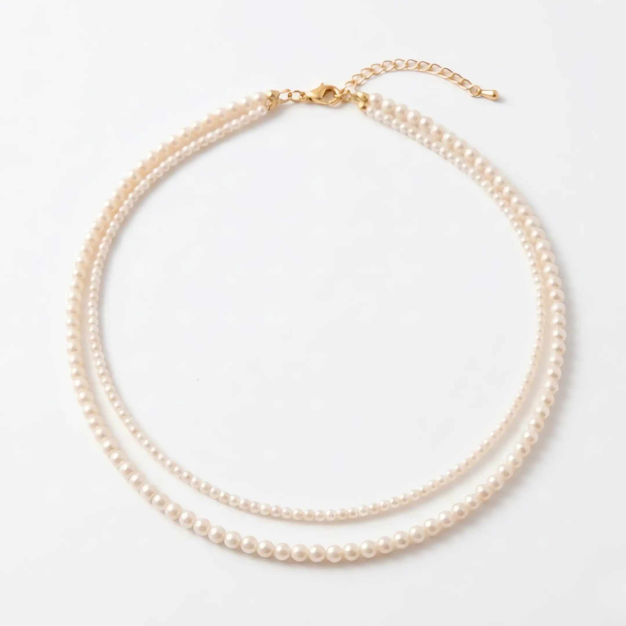 18K Gold Double-Strand Freshwater Pearl Necklace, AAA White Cultured Pearls