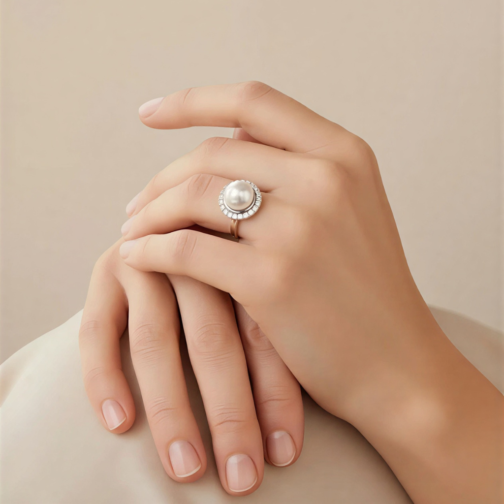 10-10.5mm Large Pearl Ring, Adjustable S925 Sterling Silver Freshwater Pearl Ring