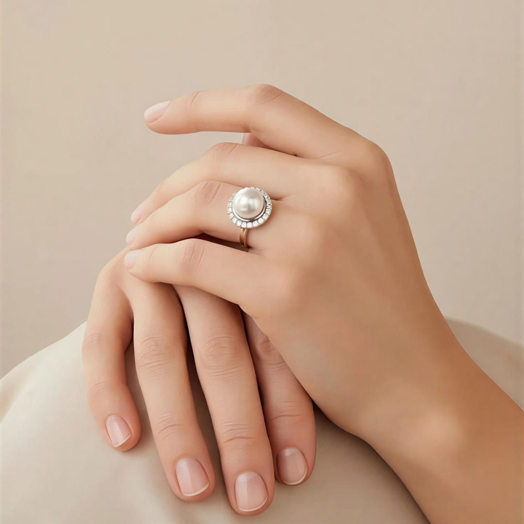 10-10.5mm Large Pearl Ring, Adjustable S925 Sterling Silver Freshwater Pearl Ring