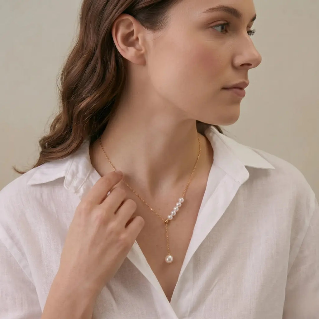 18K Gold Japanese Akoya Pearl Necklace, 4.5mm-8.5mm Genuine White Pearls