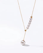 18K Gold Japanese Akoya Pearl Necklace, 4.5mm-8.5mm Genuine White Pearls