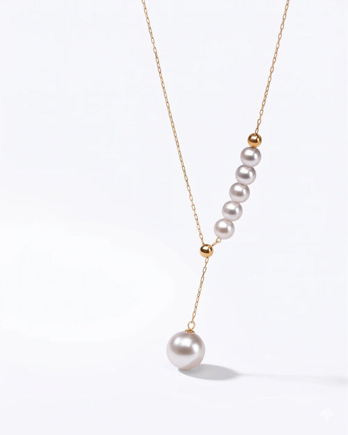 18K Gold Japanese Akoya Pearl Necklace, 4.5mm-8.5mm Genuine White Pearls