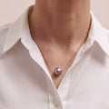 18K Gold Natural Purple Edison Pearl Pendant, 9-9.5mm Metallic Pearl Necklace