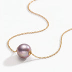 18K Gold Natural Purple Edison Pearl Pendant, 9-9.5mm Metallic Pearl Necklace