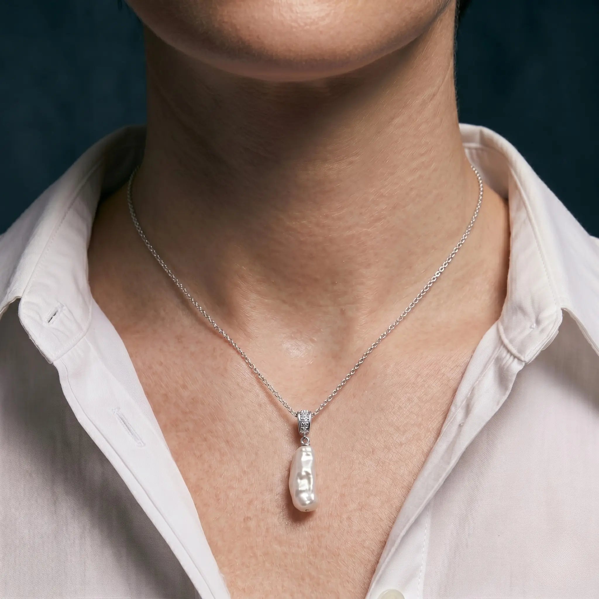 Unique Long Teardrop Baroque Pearl Pendant, Natural Large Pearl Necklace