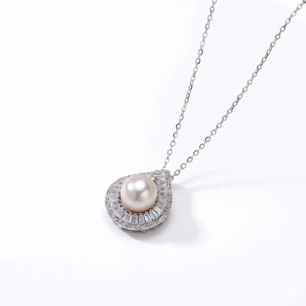 Dainty White Freshwater Pearl Teardrop Necklace 7-7.5mm
