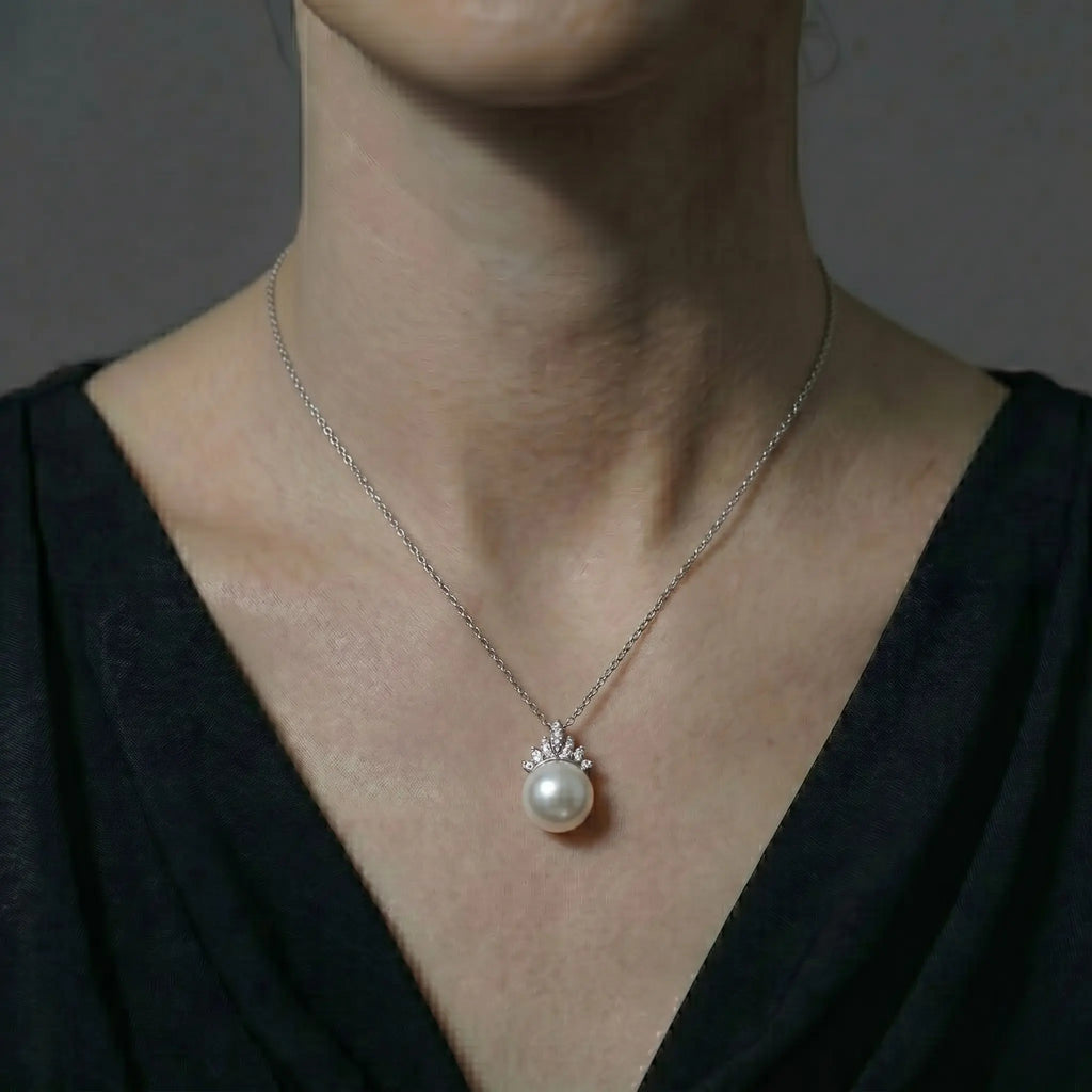 10-10.5mm Large White Pearl Pendant, Minimalist Freshwater Pearl Jewelry