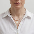 Freshwater Pearl Necklace with Shell Pendant, 4-5mm Dainty White Pearl Jewelry