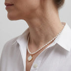 Freshwater Pearl Necklace with Shell Pendant, 4-5mm Dainty White Pearl Jewelry