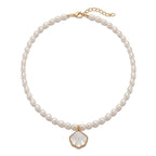 Freshwater Pearl Necklace with Shell Pendant, 4-5mm Dainty White Pearl Jewelry