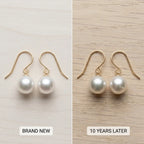 Golden Untreated Dewdrop Akoya Pearl Hook Earrings (18K Solid Gold)