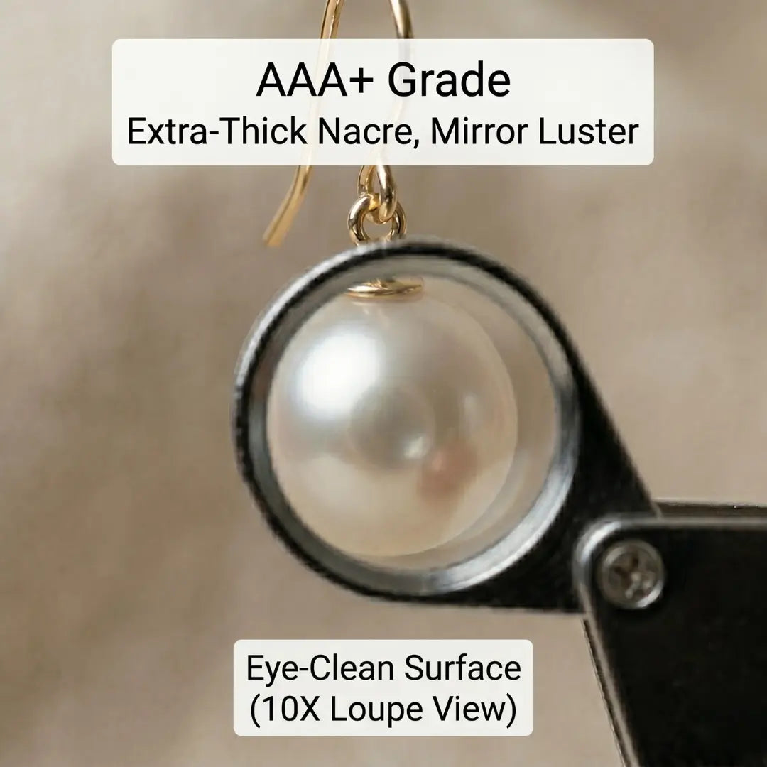 Golden Untreated Dewdrop Akoya Pearl Hook Earrings (18K Solid Gold)