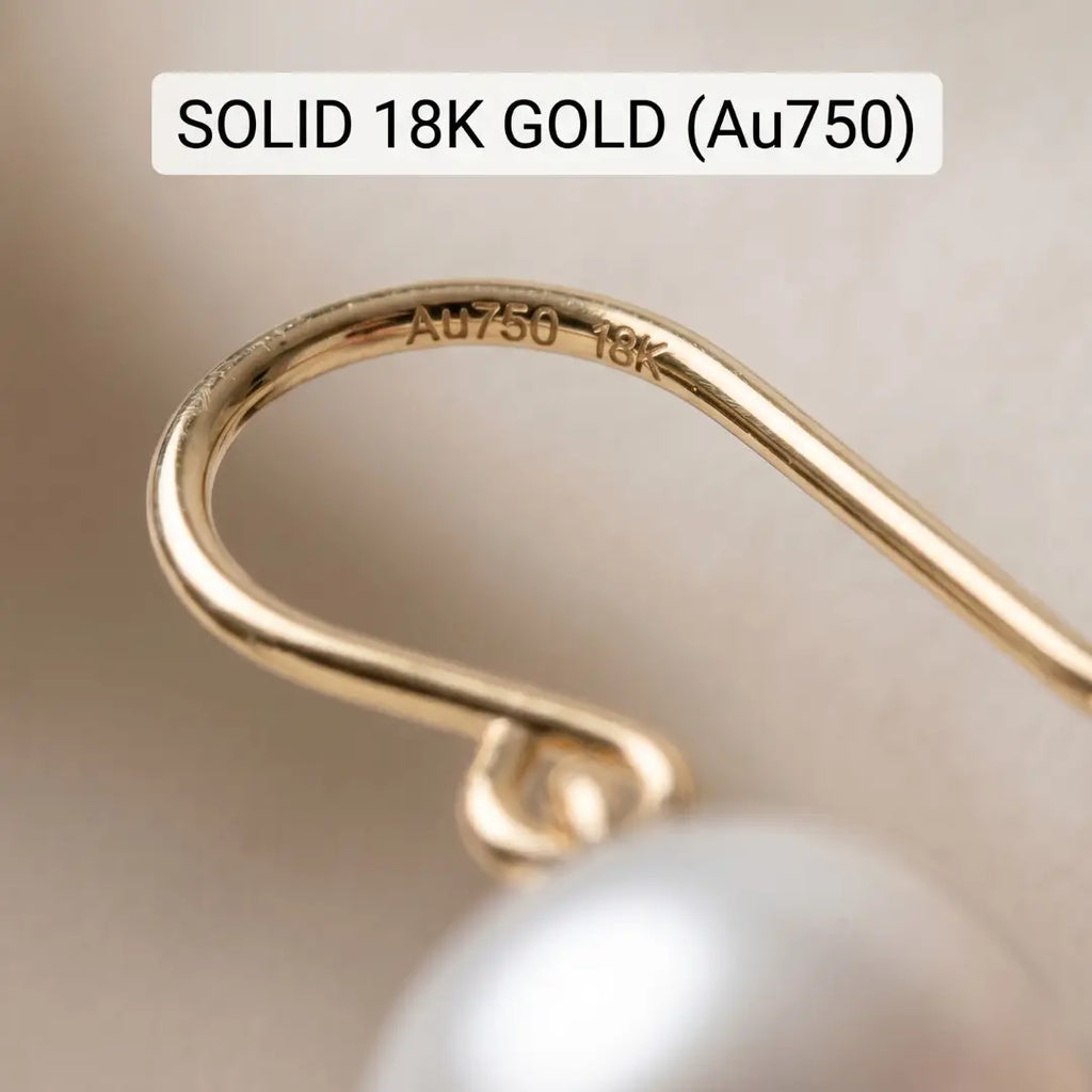 Golden Untreated Dewdrop Akoya Pearl Hook Earrings (18K Solid Gold)