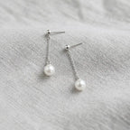 Akoya Pearl Chain Drop Stud Earrings - Rhodium Plated 925 Silver