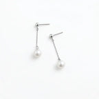Akoya Pearl Chain Drop Stud Earrings - Rhodium Plated 925 Silver
