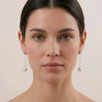 Akoya Pearl Chain Drop Stud Earrings - Rhodium Plated 925 Silver