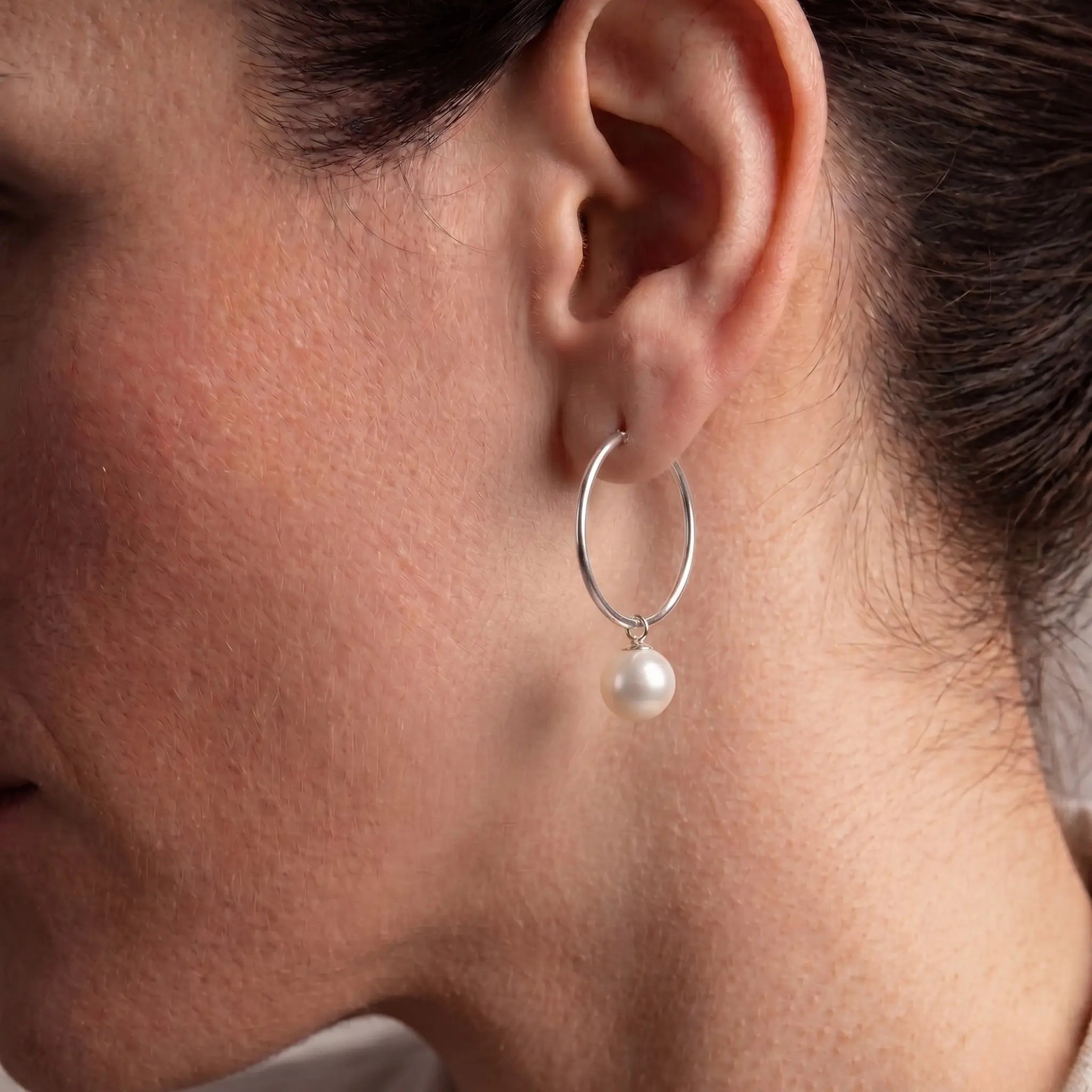 Japanese Akoya Pearl Drop Hoop Earrings - 18K  Plated Sterling Silver