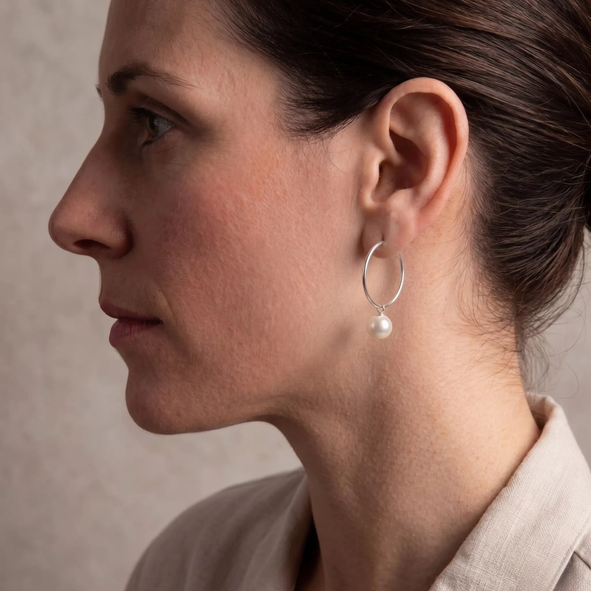 Japanese Akoya Pearl Drop Hoop Earrings - 18K  Plated Sterling Silver