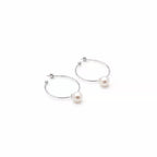 Japanese Akoya Pearl Drop Hoop Earrings - 18K White Gold Plated Sterling Silver