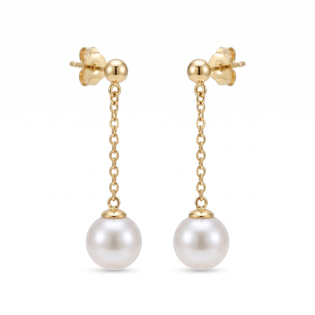 18K Solid Gold Akoya Pearl Drop Earrings 5-7.5mm for Women
