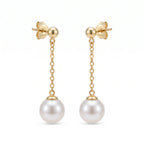 18K Solid Gold Akoya Pearl Drop Earrings 5-7.5mm for Women
