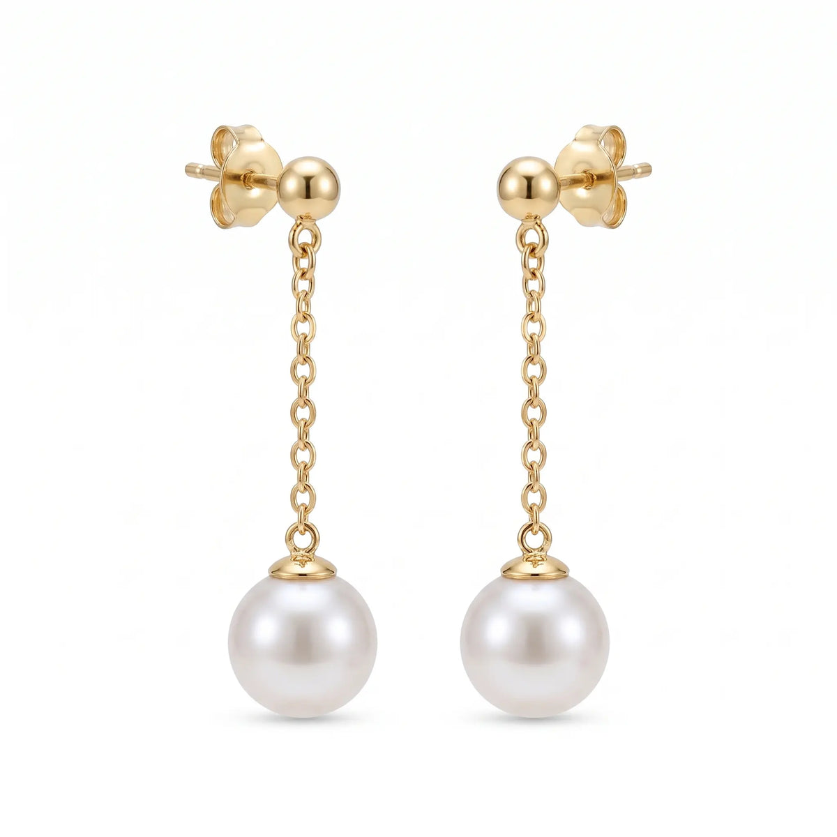 18K Solid Gold Akoya Pearl Drop Earrings 5-7.5mm for Women