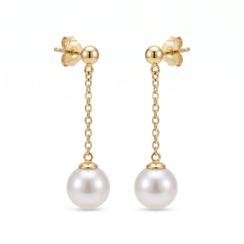 18K Solid Gold 5–7.5mm AAA+ Japanese Akoya Pearl Drop Earrings