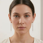 Japanese Akoya Pearl Long Chain Dangle Earrings - 18K White Gold Plated Sterling Silver