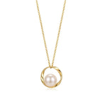7-7.5mm White Cultured Freshwater Pearl Mobius Loop Pendant Necklace