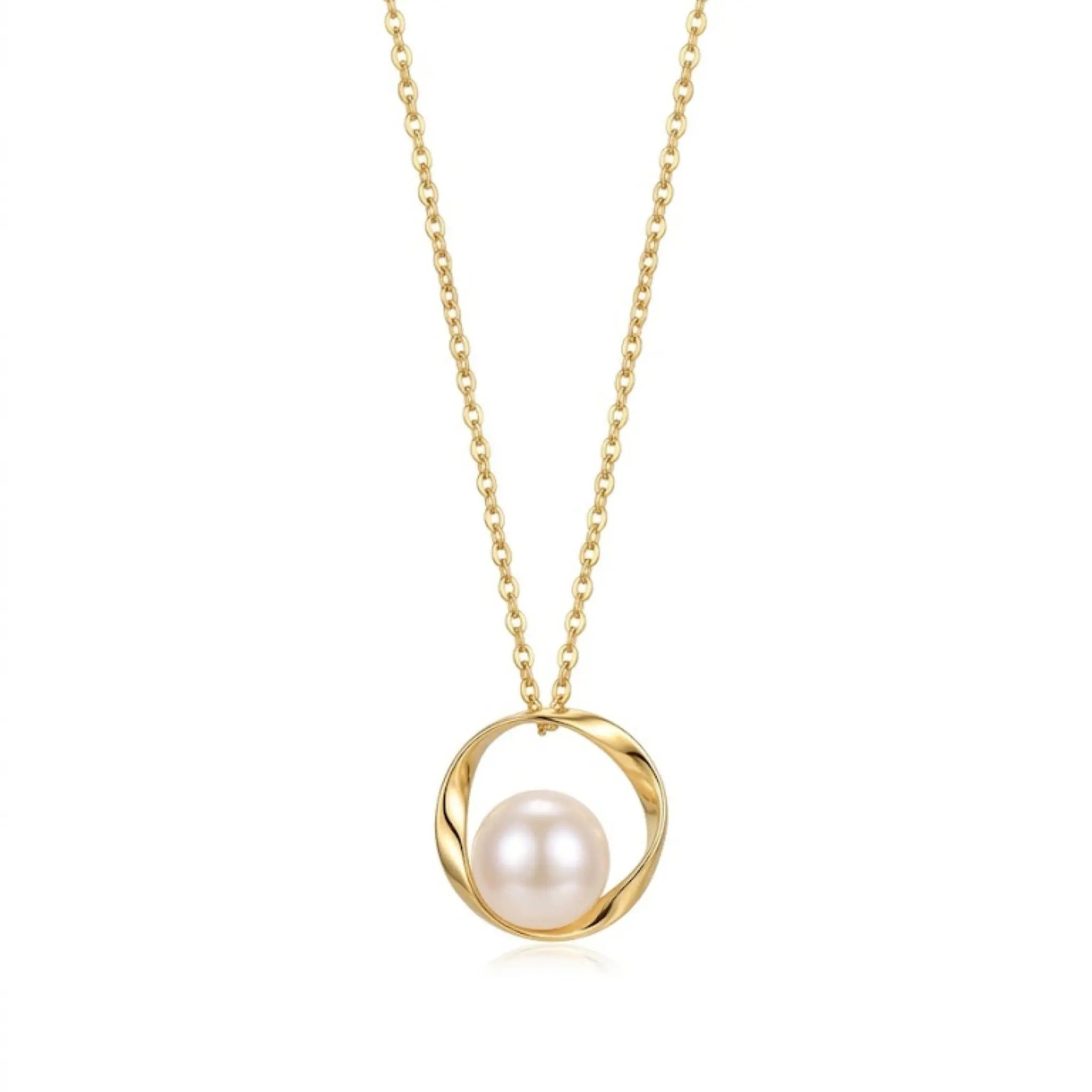 7-7.5mm White Cultured Freshwater Pearl Mobius Loop Pendant Necklace