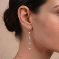 18K Solid Gold Akoya Pearl Ear Threaders - Genuine Japanese Sea Pearl Long Chain Drop Earrings