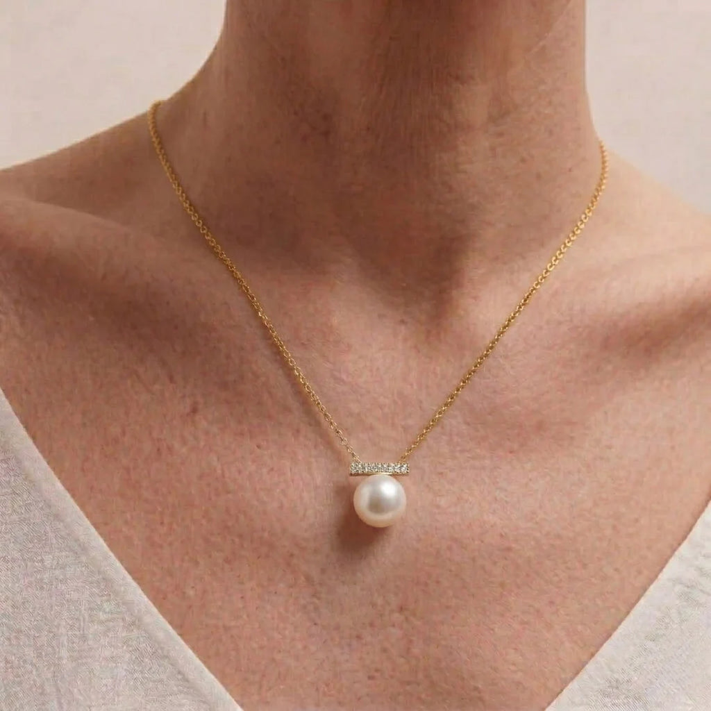 Minimalist 3-Pearl Balance Necklace, 8-8.5mm Genuine White Pearl Pendant