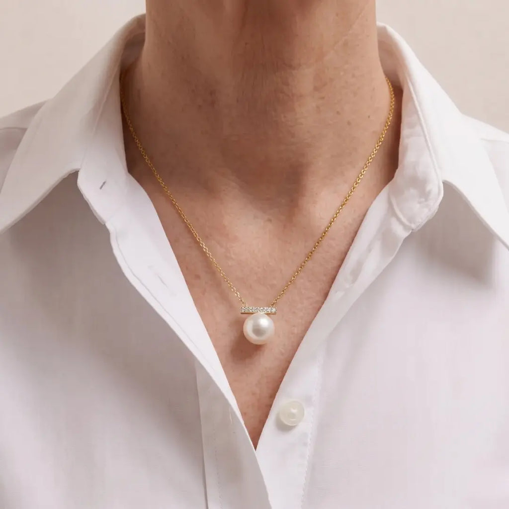 Minimalist 3-Pearl Balance Necklace, 8-8.5mm Genuine White Pearl Pendant