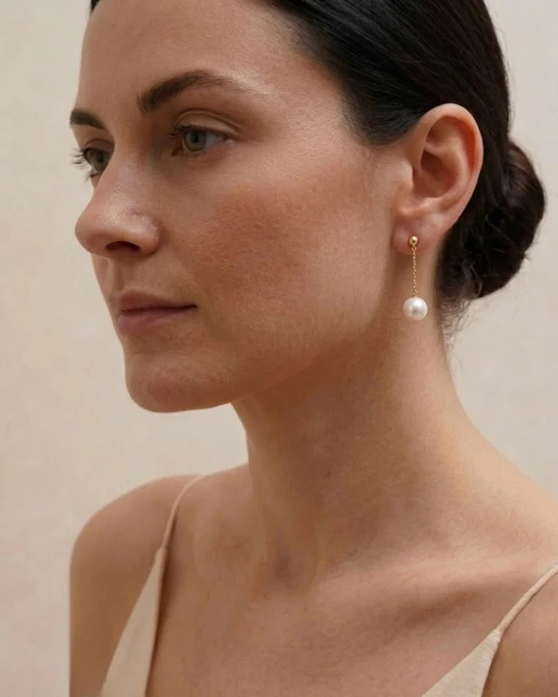 5-7.5mm Solid 18K Gold Japanese Akoya Pearl Threader Earrings