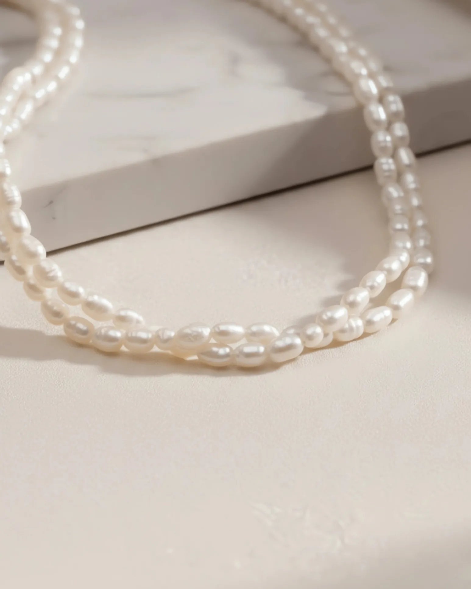 Amara - Vintage Style AAA Double Strand Natural Rice Pearl Necklace