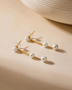 18K Gold Japanese Akoya Pearl Drop Earrings, 5-5.5mm Genuine White Pearls