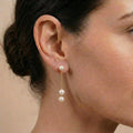 18K Gold Japanese Akoya Pearl Drop Earrings, 5-5.5mm Genuine White Pearls