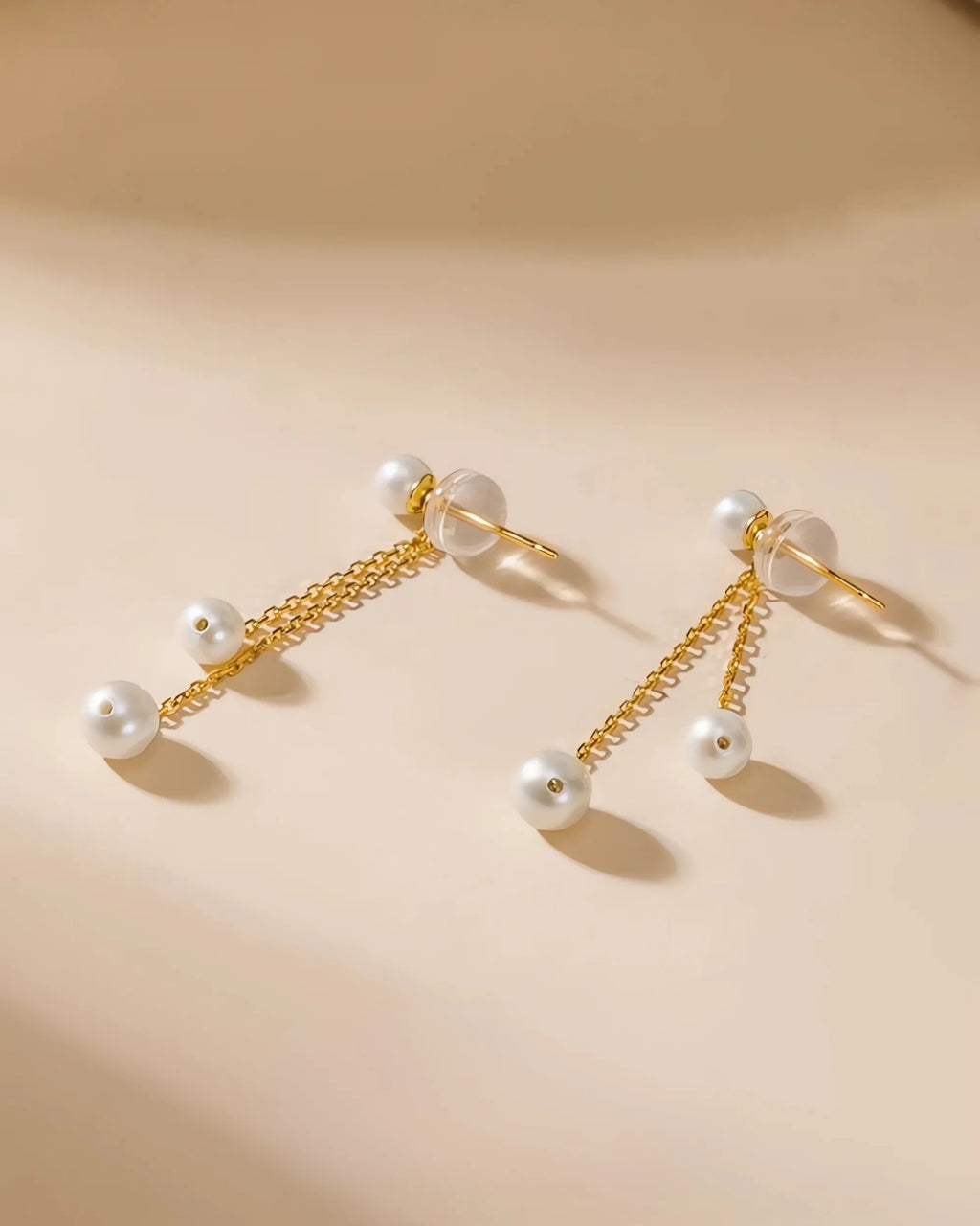 18K Gold Japanese Akoya Pearl Drop Earrings, 5-5.5mm Genuine White Pearls
