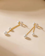 18K Gold Japanese Akoya Pearl Drop Earrings, 5-5.5mm Genuine White Pearls