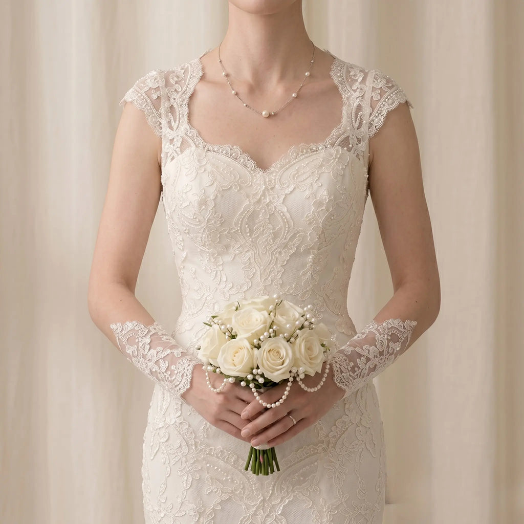 Bridal Pearl Necklace - Asymmetric 3-4.5mm Freshwater Station Choker 925 Sterling Silver for Bride