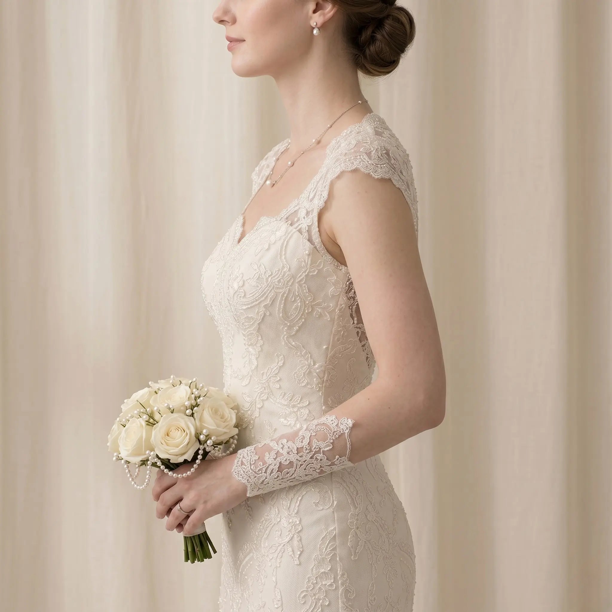 Bridal Pearl Necklace - Asymmetric 3-4.5mm Freshwater Station Choker 925 Sterling Silver for Bride