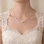 Bridal Pearl Necklace - Asymmetric 3-4.5mm Freshwater Station Choker 925 Sterling Silver for Bride